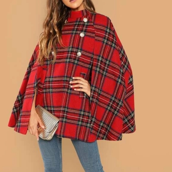 SHEIN Jackets & Blazers - Shein Holiday Plaid Cape size L